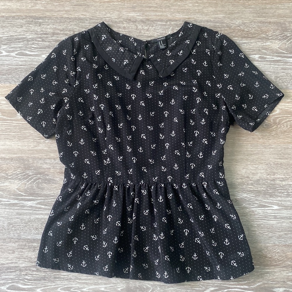 Forever 21 black anchor peplum top